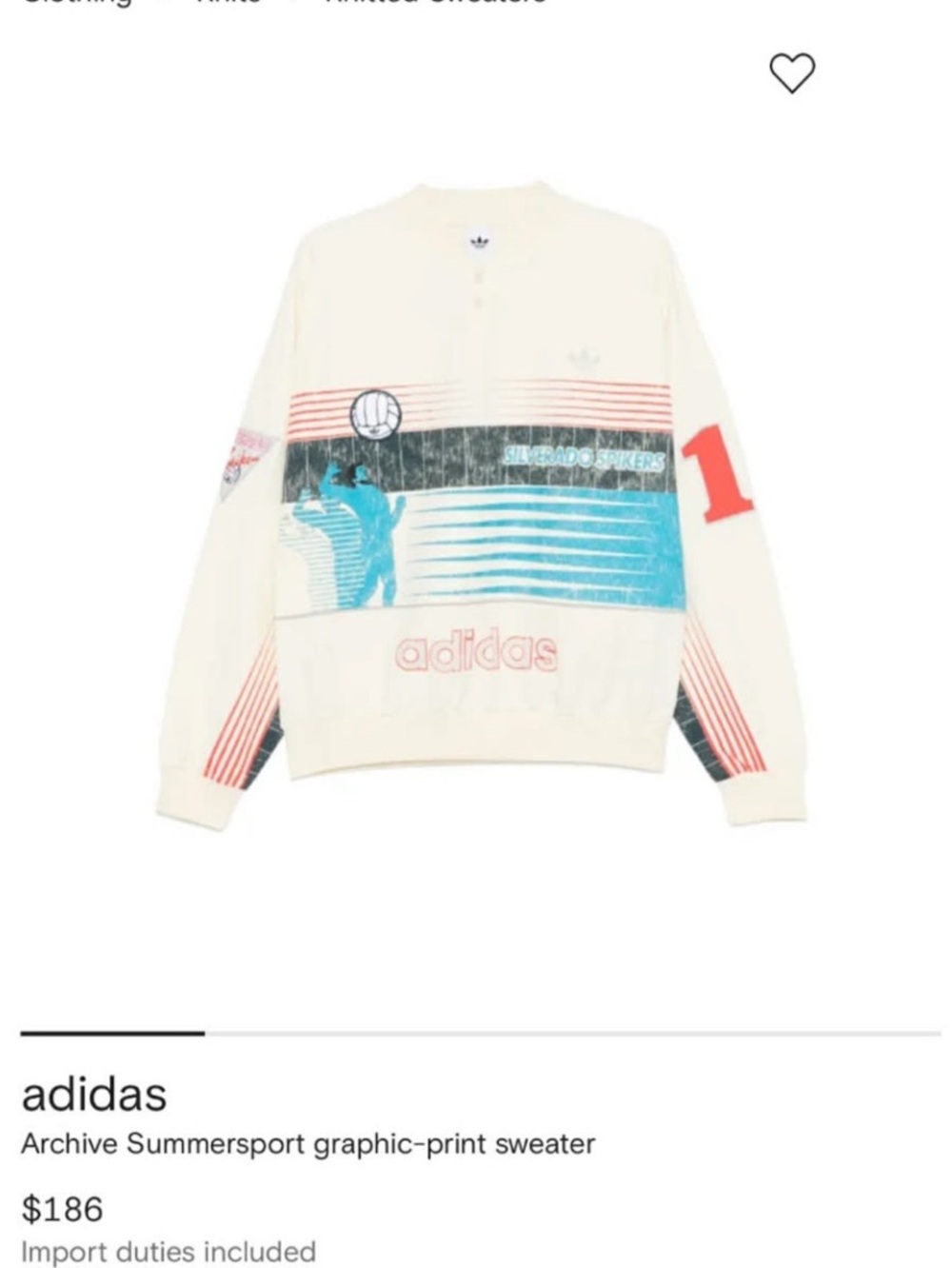 adidas Cream Crewneck Sweater with Blue and Red Graphic